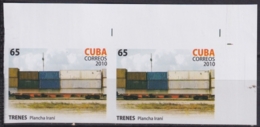 2010.626 CUBA MNH 2010 IMPERFORATED PROOF PAIR 65c FERROCARRIL RAILROAD CONTENEDORES PLANCHA IRANI. - Imperforates, Proofs & Errors