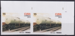 2010.627 CUBA MNH 2010 IMPERFORATED PROOF PAIR 15c FERROCARRIL RAILROAD CONTENEDORES SILO IRANI. - Imperforates, Proofs & Errors