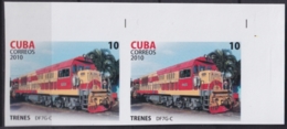 2010.629 CUBA MNH 2010 IMPERFORATED PROOF PAIR 10c FERROCARRIL RAILROAD DF7G-C. - Non Dentelés, épreuves & Variétés