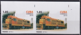 2010.631 CUBA MNH 2010 IMPERFORATED PROOF PAIR 1.05$ FERROCARRIL RAILROAD DF7K-C. - Imperforates, Proofs & Errors