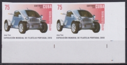 2010.640 CUBA MNH 2010 IMPERFORATED PROOF PAIR 75c EXPO PORTUGAL AUTOS ANTIGUOS JEEP TREO. - Imperforates, Proofs & Errors