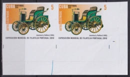 2010.642 CUBA MNH 2010 IMPERFORATED PROOF PAIR 5c EXPO PORTUGAL AUTOS ANTIGUOS OLD CAR JEANTAUD Y RAFFARD 1893. - Non Dentelés, épreuves & Variétés