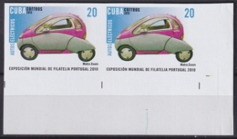 2010.643 CUBA MNH 2010 IMPERFORATED PROOF PAIR 20c EXPO PORTUGAL AUTOS ANTIGUOS OLD CAR MAFRA ZOOM. - Imperforates, Proofs & Errors
