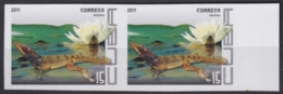 2011.437 CUBA MNH 2011 IMPERFORATED PROOF PAIR 15c LAGARTO LIZARD WATER FLOWER FLORES. - Imperforates, Proofs & Errors