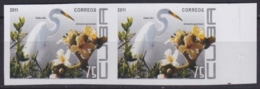 2011.438 CUBA MNH 2011 IMPERFORATED PROOF PAIR 75c ARDEA ALVA BIRD GARZA FLOWER FLORES. - Non Dentelés, épreuves & Variétés
