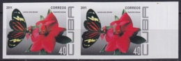 2011.441 CUBA MNH 2011 IMPERFORATED PROOF PAIR 40c BUTTERFLIES MARIPOSAS FLORES FLOWER. - Imperforates, Proofs & Errors