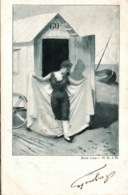Fantaisie - Femme Série 1109: Bain De Mer, Sortie De Cabine De Plage - Carte Dos Simple G.G. à M. - Sculture