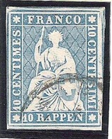 II.Periode Faden Hellrot 1855: 10 RAPPEN Blau Bleu Zu 23 Cc Mi 14IIAyoc Yv 27a Mit Rund-o Unlesbar (Zu CHF 100.00) - Gebraucht