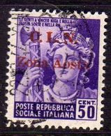 ITALIA REGNO CLN COMITATO LIBERAZIONE NAZIONALE AOSTA 1944 REPUBBLICA SOCIALE SOPRASTAMPATO CENT. 50 USATO USED OBLITERE - Comité De Libération Nationale (CLN)