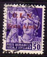 ITALIA REGNO CLN COMITATO LIBERAZIONE NAZIONALE AOSTA 1944 REPUBBLICA SOCIALE SOPRASTAMPATO CENT. 50 USATO USED OBLITERE - Centraal Comité Van Het Nationaal Verzet (CLN)