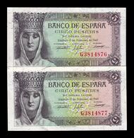 España Spain Pareja 5 Pesetas Queen Isabel I 1943 Pick 127 Serie G EBC/+ XF/+ - 5 Pesetas