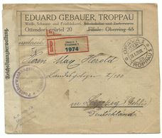 Troppau Opava Firmen-R-Brief 1922 Nach Leipzig Zensur Postüberwachungsstelle Breslau - Covers & Documents