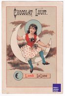 Rare Chromo Lith. Courbe Rouzet - Publicité Semaine Jour Lundi Planète Lune Astrologie Petit Fille Robe Fillette A39-22 - Louit