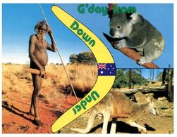 (E 16) Australia - Boomerang With Aboriginal Men, Kangaroo & Koala - Aborigenes