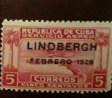 O) 1928 CUBA, CARIBBEAN, SEAPLANE  HARBOR, SC C2 Ec, ISSUE OVERPRINTED LINDBERGH FEBRERO 1928, MINT HINGED, XF - Unused Stamps