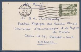 Carte Canada 1 Timbre De Toronto 6 JUL 1970 à Grenoble - Storia Postale