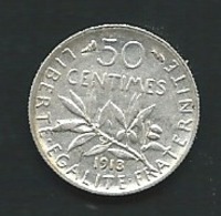 France Semeuse - 50 Centimes 1913 -- TTB Argent , Silver   - Pieb 24306 - 50 Centimes