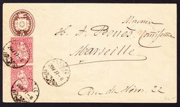 1877 5 Rp Tübli Brief Mit Zusatzfrankatur Aus Genève Nach Marseille. Rückseitig Werbekleber. - Ganzsachen