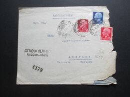 Italien 1938 Einschreiben Stempel L2 Genova Centro Raccomandate Nach Ansbach Insgesamt 8 Stempel!! - Assurés