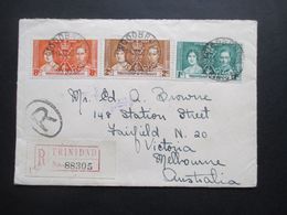 Trinidad & Tobago Coronation 1937 Einschreiben Klebezettel Registered U. Stempel Woodbrock Insgesamt 10 Stempel!! - Trinidad & Tobago (...-1961)