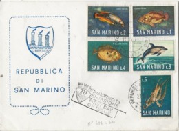 SAINT - MARIN  -LETTRE AFFRANCHIE N° 676 A 680 -FAUNE AQUATIQUE -ANNEE 1966 - FDC