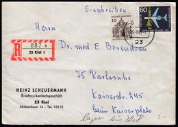 Germany 1992 / R Label / 23 Kiel 1 / Registered Letter, Einschreibebrief, Recommande / Dresden, Airplane, Transport - Etiquettes 'Recommandé' & 'Valeur Déclarée'