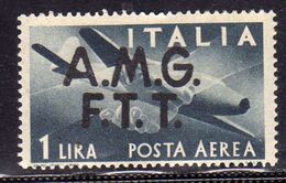 TRIESTE A 1947 AMG - FTT ITALIA ITALY OVERPRINTED DEMOCRATICA  POSTA AEREA AIR MAIL LIRE 1 LIRA MNH BEN CENTRATO - Airmail