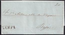 1848. ALDEA NOVA A BEJA. MARCA LINEAL SERPA EN TINTA DE ESCRIBIR. PORTEO MNS. 20 REIS. MUY BONITO EJEMPLAR. - ...-1853 Vorphilatelie