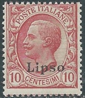 1912 EGEO LIPSO EFFIGIE 10 CENT MNH ** - RB30-5 - Aegean (Lipso)