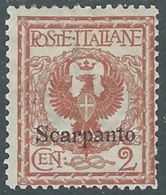 1912 EGEO SCARPANTO AQUILA 2 CENT MH * - RB30-7 - Egeo (Scarpanto)