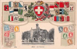 Bière - Les Casernes - Gaufrée - Timbres - Drapeaux Suisse Des Cantons - Cavaliers - Dragons - Militaria Armée Suisse - Bière