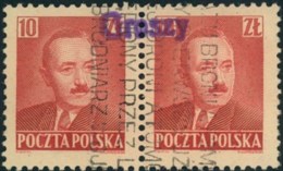 1950, 10 Zl. Bierut, Horizontal Pair Handstamped "Groszy" Over Both Stamps - Otros & Sin Clasificación