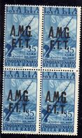 TRIESTE A 1947 AMG-FTT SOPRASTAMPATO D'ITALIA ITALY OVERPRINTED POSTA AEREA AIR MAIL RADIO LIRE 35 MNH QUARTINA BLOCK - Luftpost