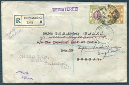 1933 H.K. Registered Canton Union Insurance Cover - Major T.C.R. Archer R.A.M.C. Bombay Redirected Rye, Charing Kent - Lettres & Documents