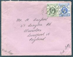 1934 Hong Kong Kowloon 13c Rate Cover - Wavertree Liverppol England Via Suez - Brieven En Documenten