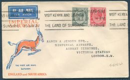 1932 Kenya Uganda Nairobi Imperial Airways Illustrated Springbok Cover - London. First Flight, South Africa / England - Kenya & Oeganda