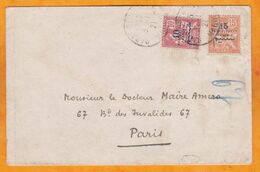 1921 - Mouchon 10 C + 15 C Surchargés Protectorat Sur Enveloppe De Rabat Vers Paris - Briefe U. Dokumente
