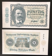 2019 Matej Gabris 50 Billionen Mark Weimar Republik Friedrich Nietzsche UNC SPECIMEN ESSAY Tirage Limité - Ficción & Especímenes