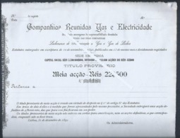 Título De Meia Ação Da Fusão Das Companhias Lisbonense De Iluminação A Gaz E Gaz De Lisboa 1891. CRGE. - Electricidad & Gas