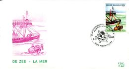 14188001 BE 19880206 Nieuwpoort; La Mer, De Zee, Pêcheur De Crevettes, Bateau, Estacade; Fdc Cob2273 - 1981-1990