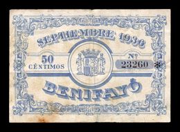 España Billete Local - Guerra Civil Benifayó Valencia 50 Céntimos 1936 MBC VF - Other & Unclassified