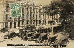 Real Photo Medellin Parque De Berrio Electric Tram Tranvia .  Tramway. Cars . Stamped But Not Postally Used . - Colombie