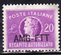 TRIESTE A 1949 - 1952 AMG-FTT OVERPRINTED RECAPITO AUTORIZZATO 20 LIRE MNH - Steuermarken