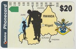 RWANDA (Telstra) - Map Of Rwanda, 20 $, Tirage 6000, 02/95, Used - Ruanda