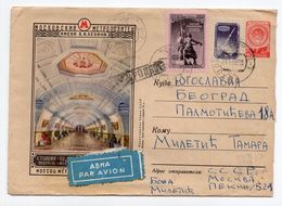 1958 RUSSIA,MOSCOW TO BELGRADE,YUGOSLAVIA,AIRMAIL,MOSCOW METRO STATION,ILLUSTRATED STATIONERY COVER,USED - Cartas & Documentos