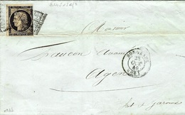 1849- Enveloppe De Bordeaux Cad T15 Affr. N°3  Oblit. Grille -variété Filets Hauts Et Bas Brisés - 1849-1876: Classic Period