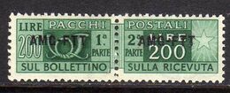 TRIESTE A 1949 - 1953 VARIETÀ AMG-FTT ITALY OVERPRINTED SOPRASTAMPATO D' ITALIA PACCHI POSTALI LIRE 200 MNH BEN CENTRATO - Postal And Consigned Parcels
