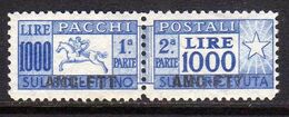TRIESTE A 1954 AMG-FTT SOPRASTAMPATO D'ITALIA ITALY OVERPRINTED PACCHI POSTALI LIRE 1000 CAVALLINO MNH - Colis Postaux/concession
