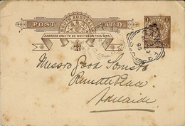 1895- Post Card E P   Penny Cancelled Squred Circle From CAWIER To Adélaide - Briefe U. Dokumente