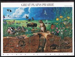 2001 USA Nature Of America, Great Plains Prairie: Birds, Butterfly, Reptiles, Mammals, Flora Sheet (Self Adhesive) - Andere